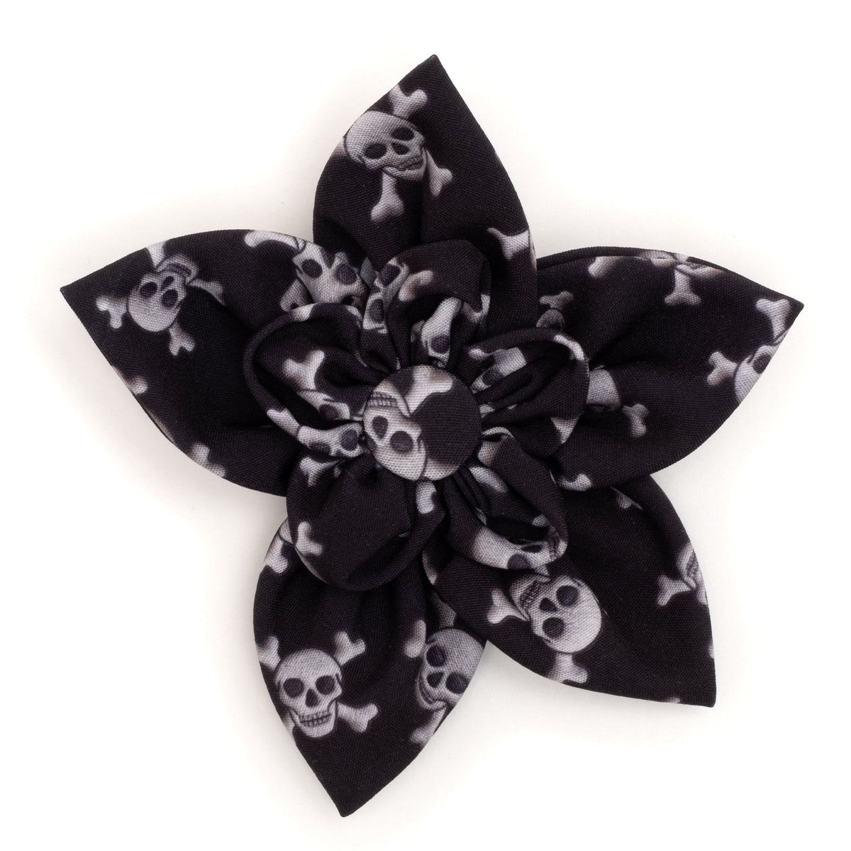 Skull & Crossbones Dog Flower – Polyester, Black, Sizes S, L