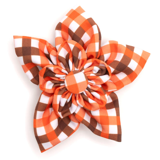 Fall Check Dog Flower – Polyester, Brown/Orange, Sizes S, L