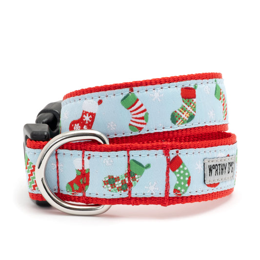 Stockings Were Hung Dog Dog Collar – Blue, Sizes XS–XL