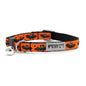 Black bats on orange ribbon Halloween cat collar, front view
