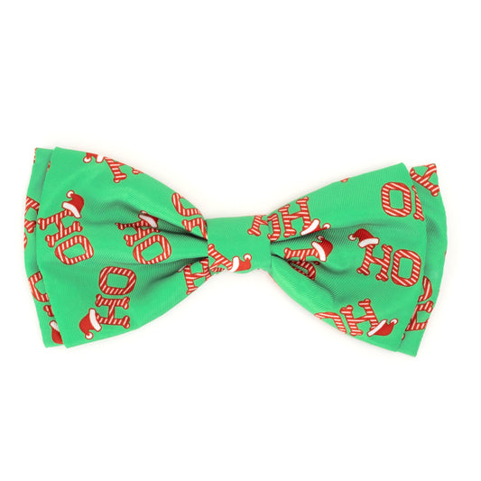 Santa's Cheer Dog Bow Tie – Polyester, Green, Sizes S, L