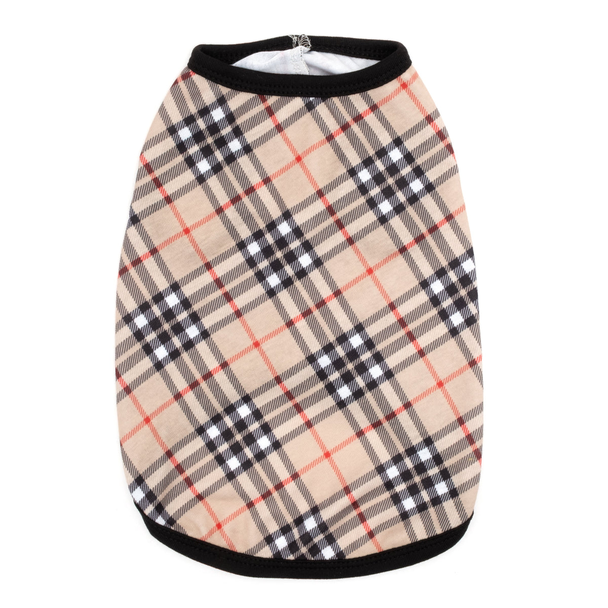 Tan Plaid Dog Tank Top – Polyester, Tan, Sizes XS–XXL