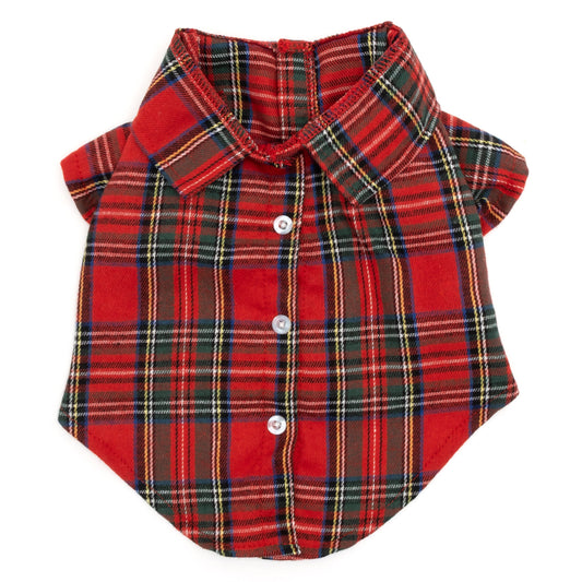 Tartan Dog Shirt – Polyester, Red, Sizes XS–XXL