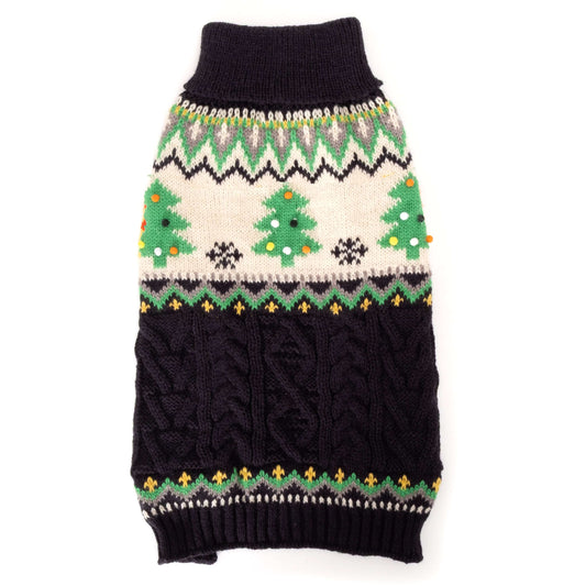 Navy Christmas Tree Dog Sweater, navy, main product view