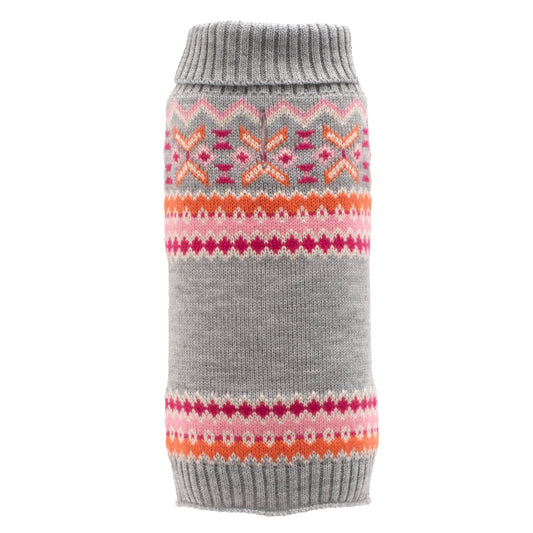 Fairisle Turtleneck Dog Sweater – Acrylic, Pink & Blue, Sizes XS–XXL
