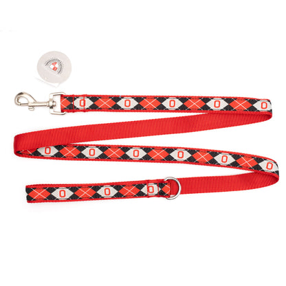 Ohio State Block O Argyle Dog Leash – Black Multicolored, Sizes S, L