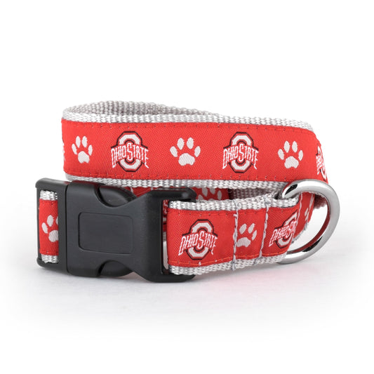 Ohio State Athletic O Paw Print Dog Collar – Scarlet & Gray, Sizes S–L