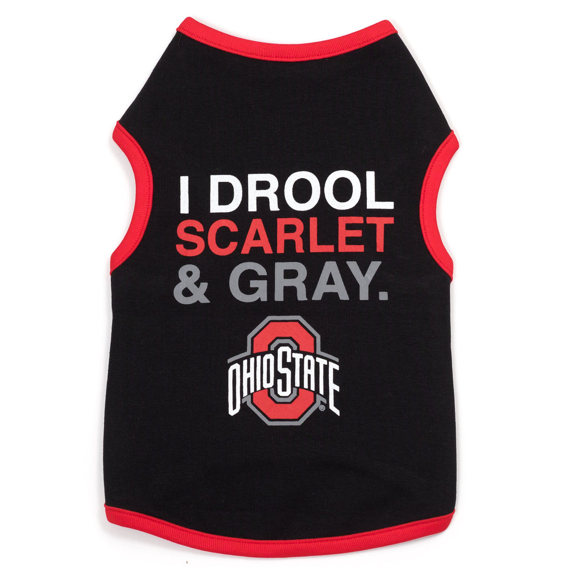 Ohio State I Drool Scarlet & Gray Tank Dog Tank Top – Cotton, Black, Sizes XS–XXL