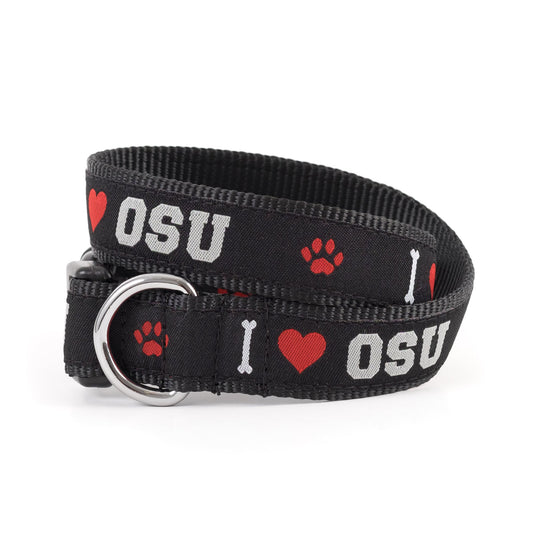 Ohio State I Heart OSU Dog Collar – Black, Sizes S–L