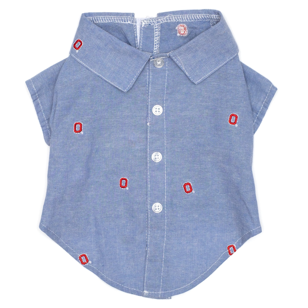 Ohio State Chambray Block O Dog Shirt – Cotton, Blue, Sizes XS–XXL