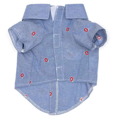 Ohio State Chambray Block O Dog Shirt – Cotton, Blue, Sizes XS–XXL