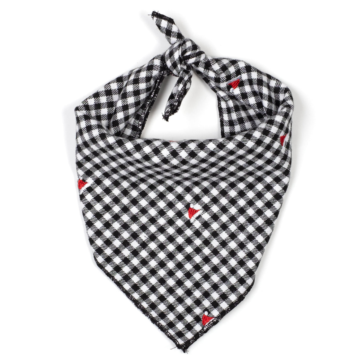 Check Santa Hats Dog Bandana – Cotton, Black/White, Sizes S, L