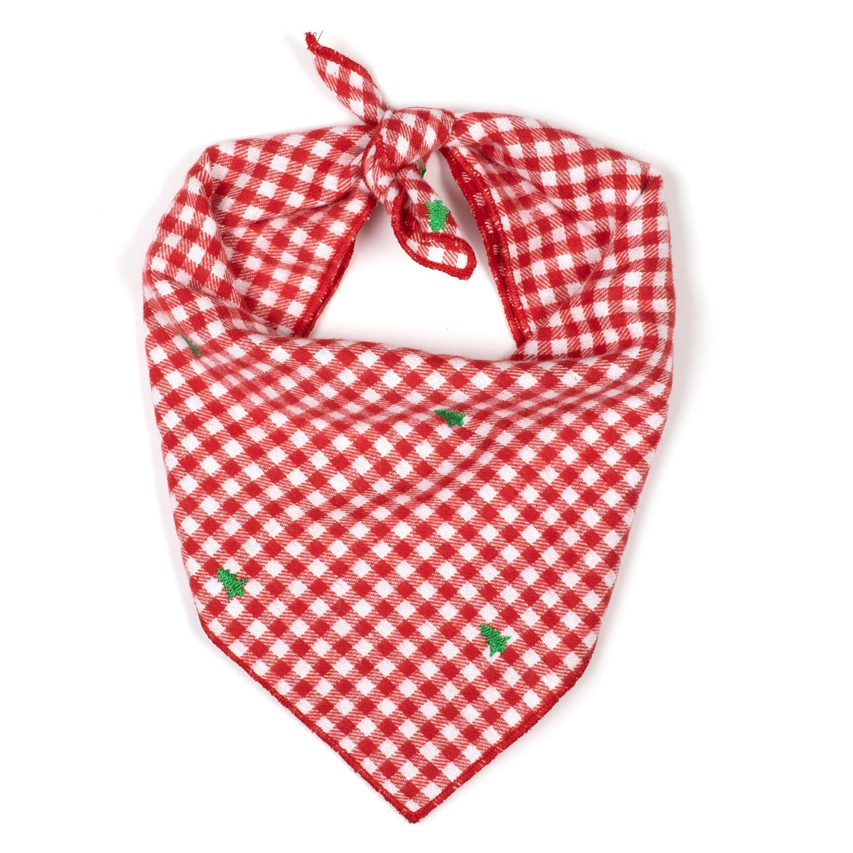 Check Trees Dog Bandana – Cotton, Red/White, Sizes S, L