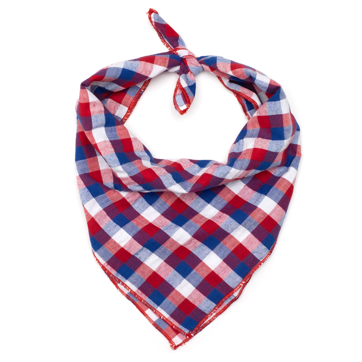 Red/White/Blue Check Dog Bandana – Cotton, Red/White/Blue, Sizes S, L