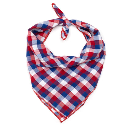 Red/White/Blue Check Dog Bandana – Cotton, Red/White/Blue, Sizes S, L