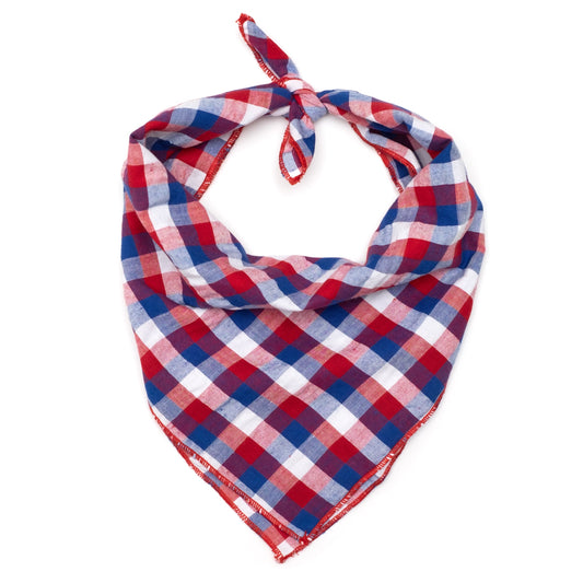 Red/White/Blue Check Dog Bandana – Cotton, Red/White/Blue, Sizes S, L