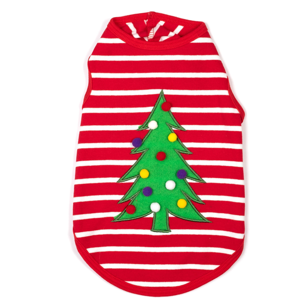 Christmas Tree Dog Tank Top – Cotton, Red/White, Sizes XS–XXL