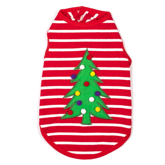 Christmas Tree Dog Tank Top – Cotton, Red/White, Sizes XS–XXL