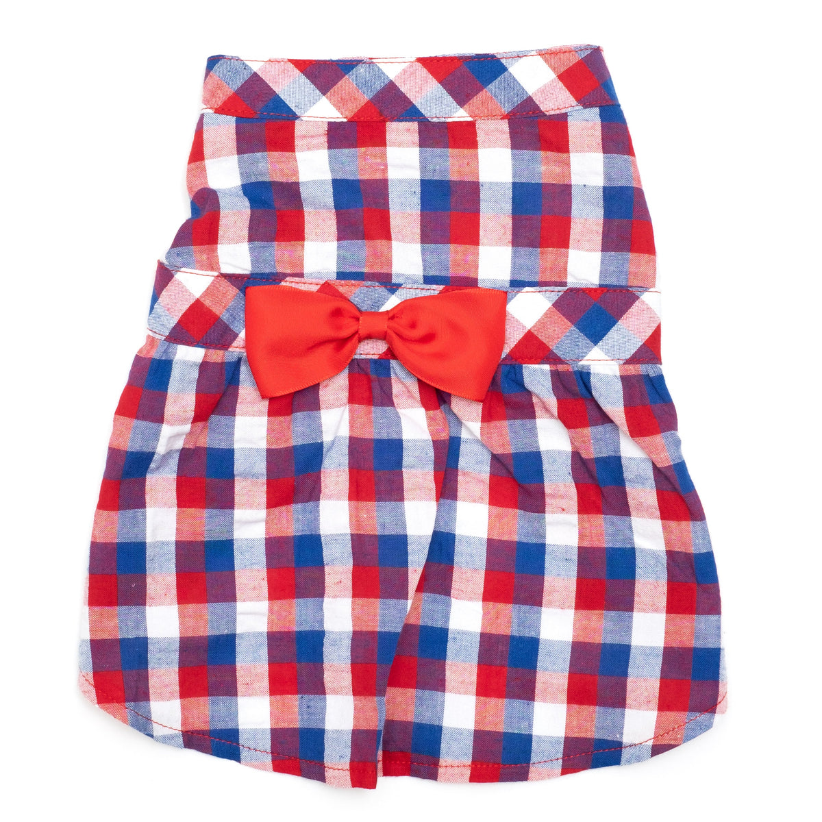 Red/White/Blue Check Dog Dress – Cotton, Red/White/Blue, Sizes XS–XXL