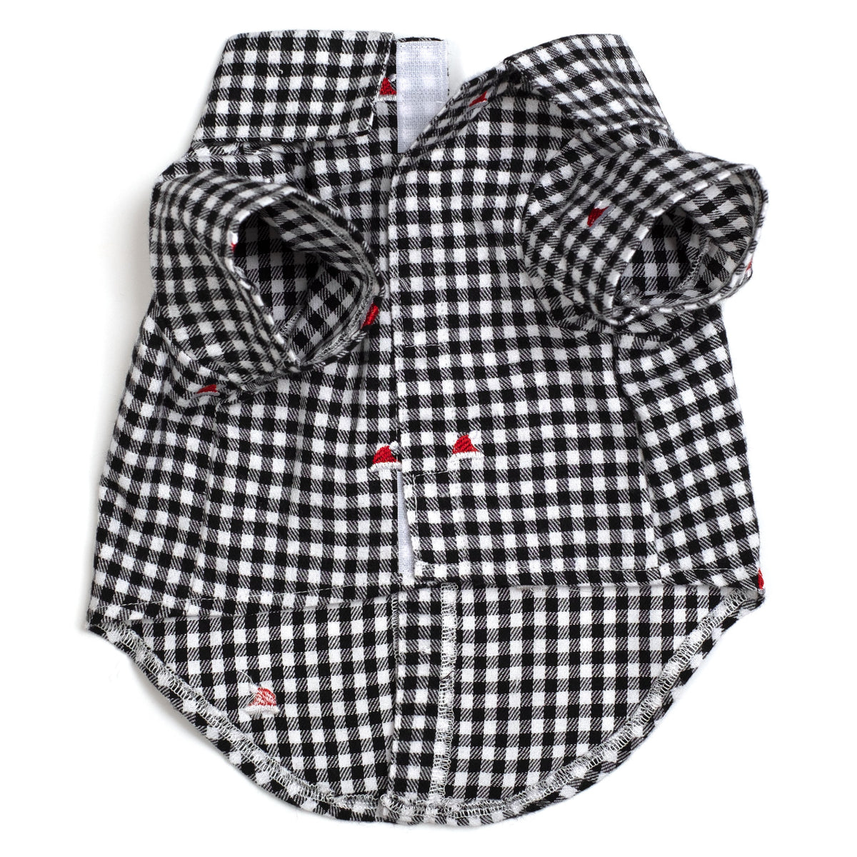 Check Santa Hats Dog Shirt – Cotton, Black/White, Sizes XS–XXL