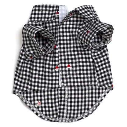 Check Santa Hats Dog Shirt – Cotton, Black/White, Sizes XS–XXL