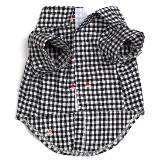 Check Santa Hats Dog Shirt – Cotton, Black/White, Sizes XS–XXL