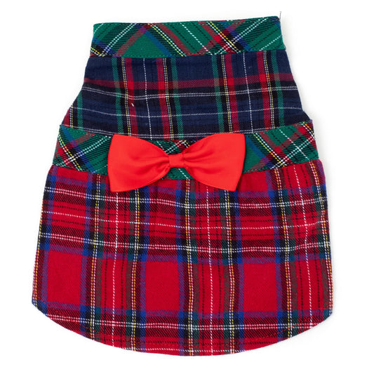 Colorblock Tartan Dog Dress – Cotton, Red/Navy Multicolored, Sizes XS–XXL