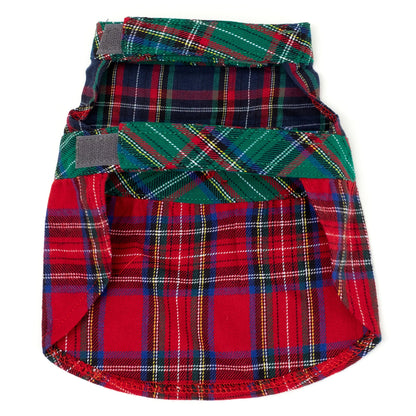 Colorblock Tartan Dog Dress – Cotton, Red/Navy Multicolored, Sizes XS–XXL