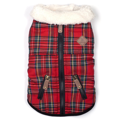 Red Tartan Dog Jacket, red, main product view