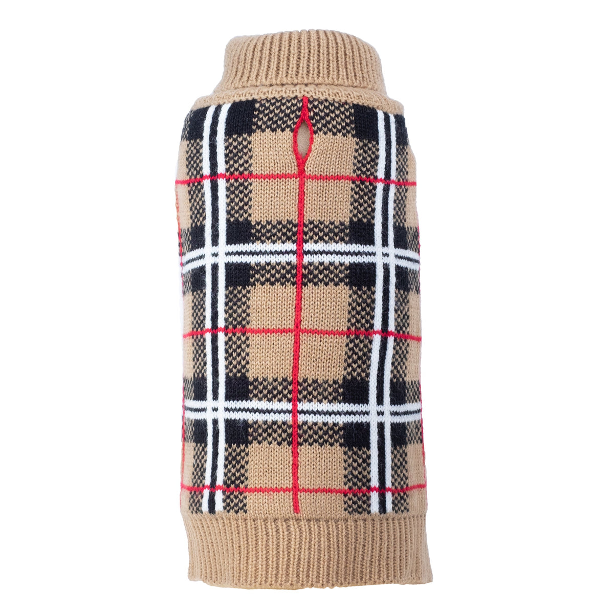 Tan Plaid Dog Sweater, tan, main product view