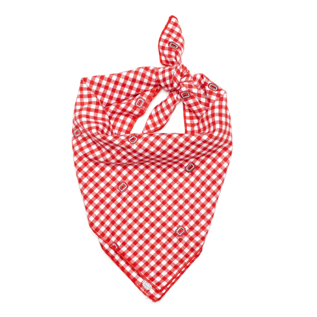 Ohio State Block O Check Dog Bandana – Cotton, Scarlet & Black, Sizes S, L