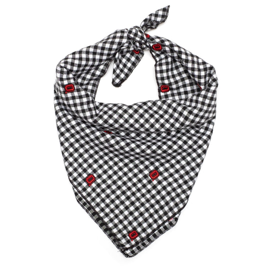 Ohio State Block O Check Dog Bandana – Cotton, Scarlet & Black, Sizes S, L