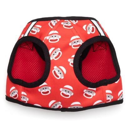 Sock Monkey Sidekick Dog Harness – Red, Sizes XXS–XXL