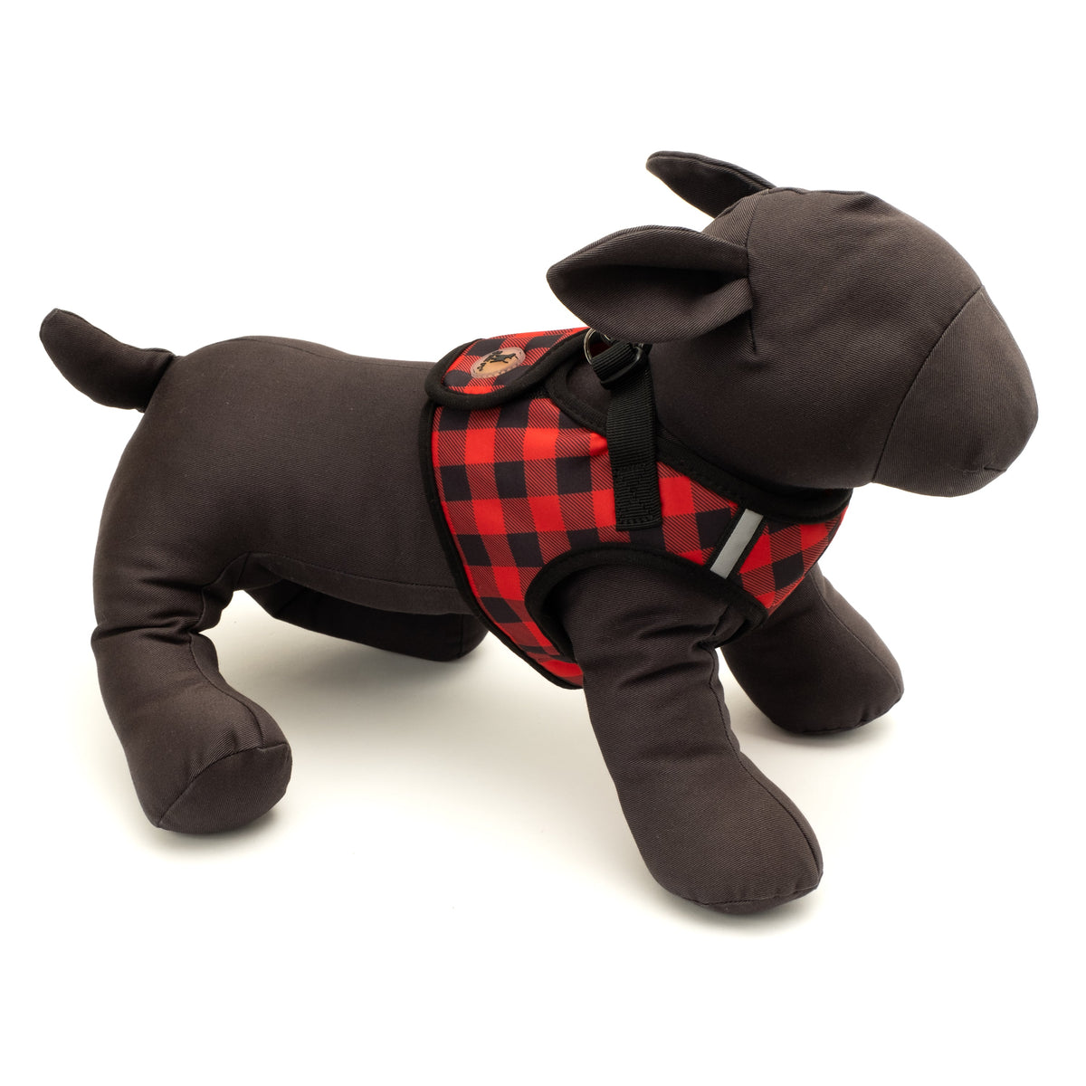 Red and Black Buffalo Plaid Step-In Dog Harness in red/black, product view 3