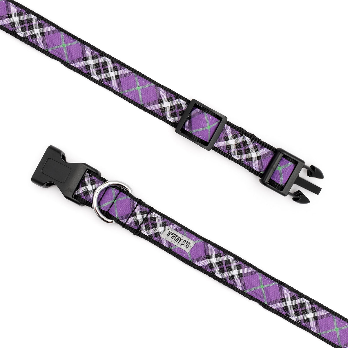 Bias Plaid Dog Collar – 5 colours, Sizes XS–XL