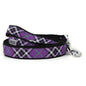 Purple plaid nylon dog leash coiled