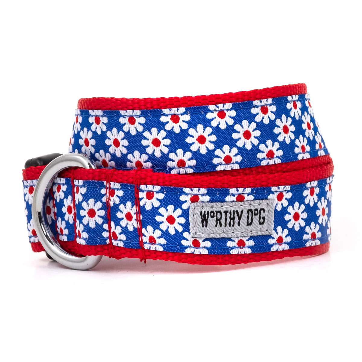 Daisies Dog Collar – Navy, Sizes XS–XL