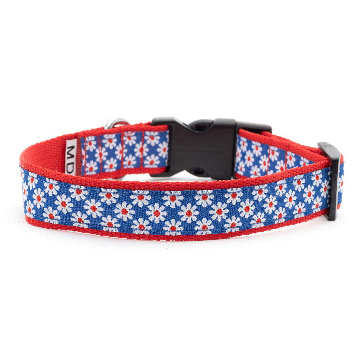 Daisies Dog Collar – Navy, Sizes XS–XL