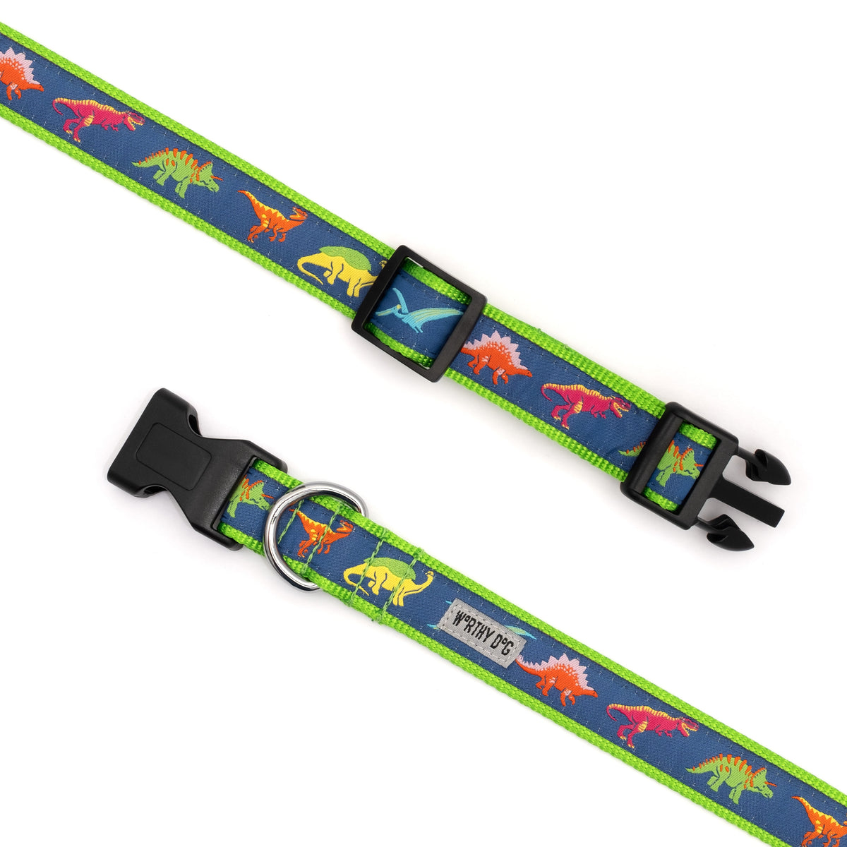 Navy Dinosaur Dog Collar in navy, product view 3