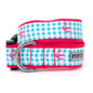 Gingham Flamingos Dog Collar – Aqua, Sizes XS–XL