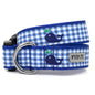 Gingham Whales Dog Collar – Blue, Sizes XS–XL