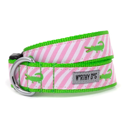 Pink Stripe Alligator Dog Collar – Pink, Sizes XS–XL