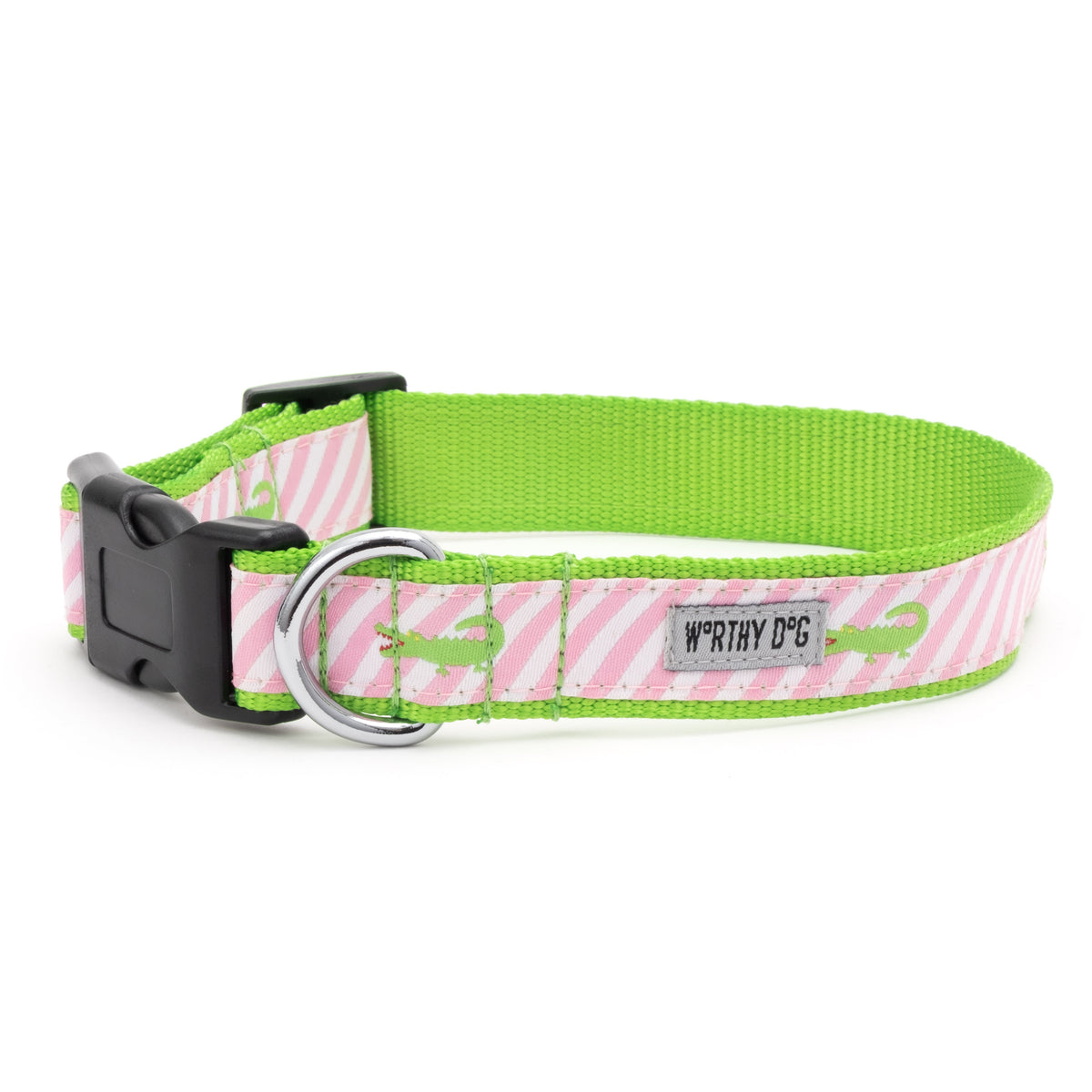 Pink Stripe Alligator Dog Collar – Pink, Sizes XS–XL