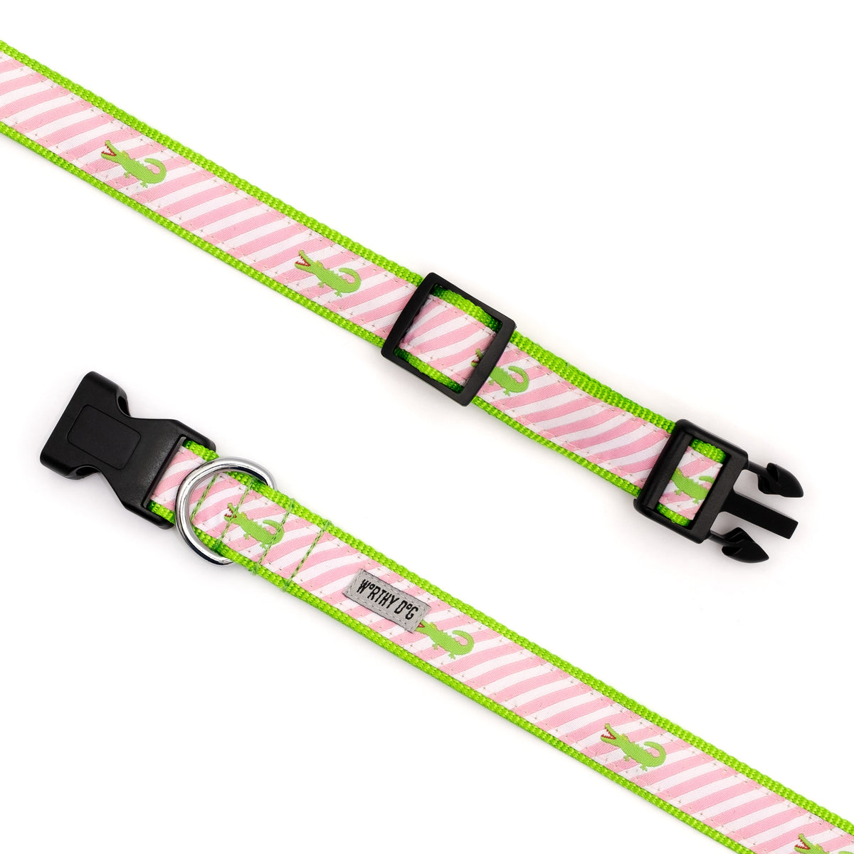 Pink Stripe Alligator Dog Collar – Pink, Sizes XS–XL