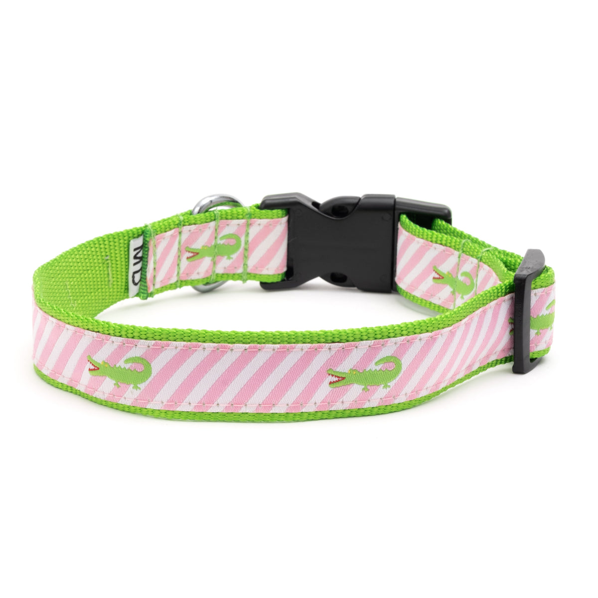 Pink Stripe Alligator Dog Collar – Pink, Sizes XS–XL