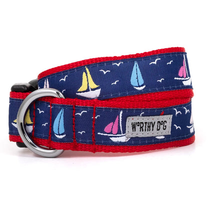Sailboats Dog Collar – Navy, Sizes XS–XL