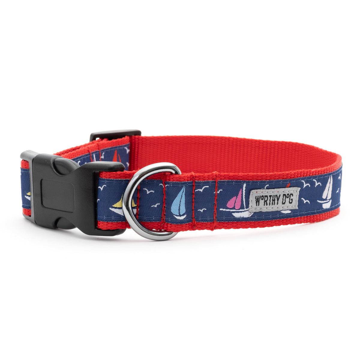 Sailboats Dog Collar – Navy, Sizes XS–XL