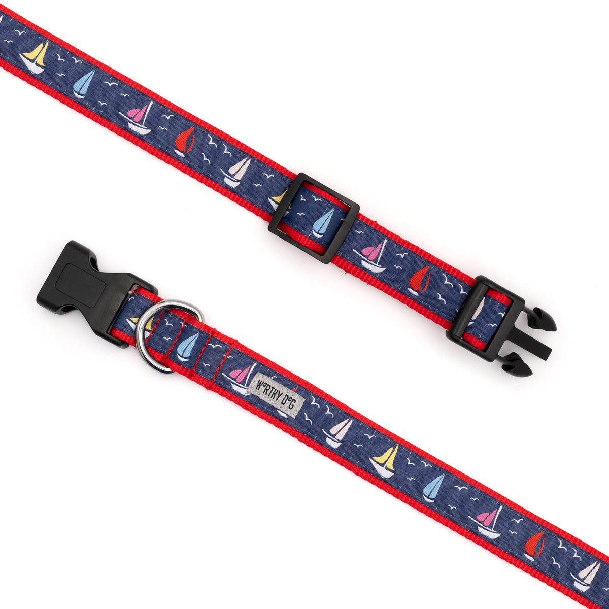 Sailboats Dog Collar – Navy, Sizes XS–XL