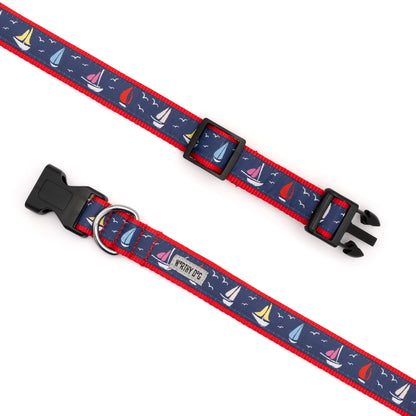 Sailboats Dog Collar – Navy, Sizes XS–XL