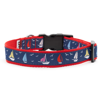 Sailboats Dog Collar – Navy, Sizes XS–XL